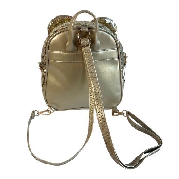 Gold Sequin Mini Backpack Bow Ear Detail Convertible Crossbody Bag NEW with tag - Picture 6 of 9